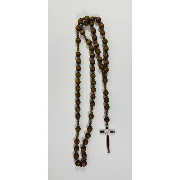 Vintage Wooden Wall Wood Bead Rosary Catholic Crucifix Cross Prayers Christian - Picture 10 of 10